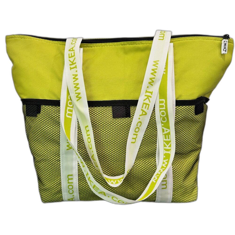 IKEA KYLVÄSKA Lime Green Insulated Cooler Tote Bag Large Zip Mesh Pocket Travel